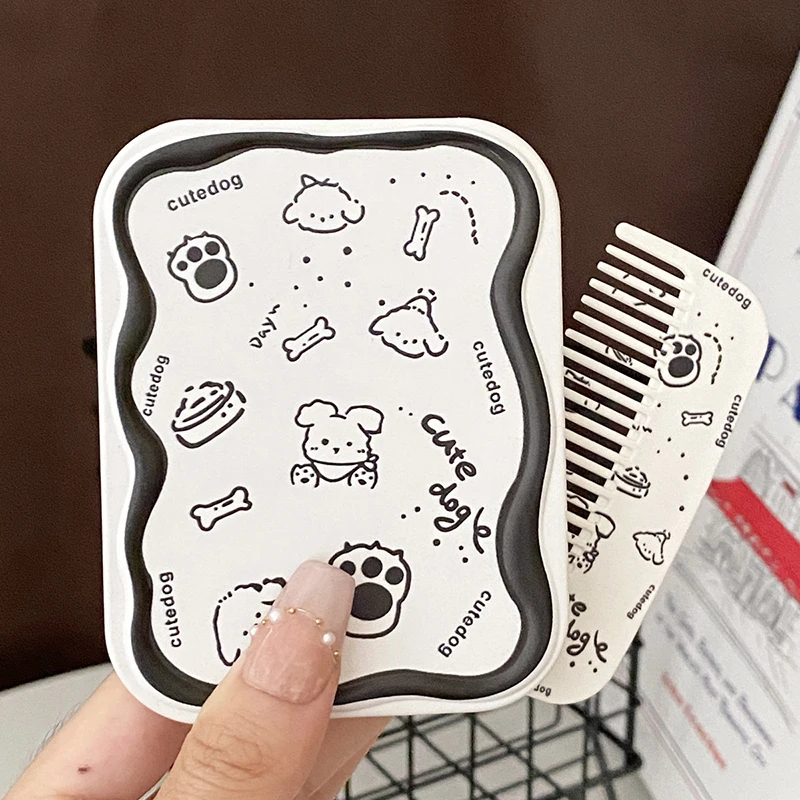 

Cartoon Cute Dog Folding Clamshell Mirror Makeup Mirror With Comb Portable Creative For Women Girls Handheld Mirror