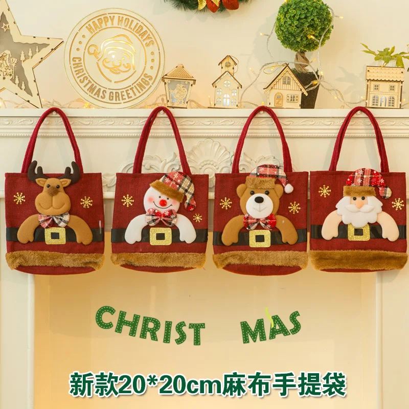 

Christmas Ornaments Santa Snowman Deer Children's Gift Candy Christmas Tote Bag