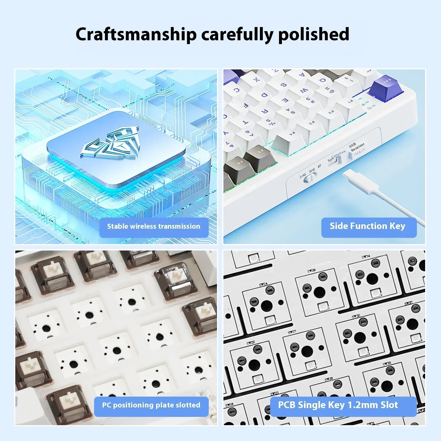 New Aula F108 Mechanical Keyboard Bluetooth Wireless 1k Game Accessories Tri Mode Hot Swap Customized E-sports Gaming Keyboards