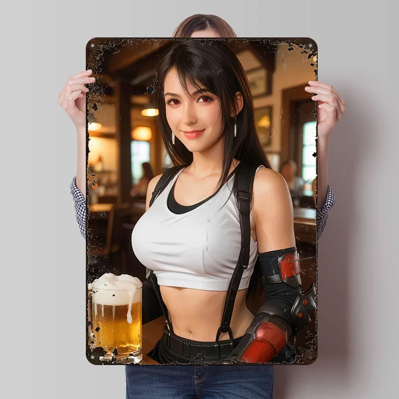 تيفا لوكهارت مع البيرة في بار ملصق معدني ديكور المنزل الألعاب تخصيص علامات القصدير المعدنية لتزيين جدران الفن رجل الكهف