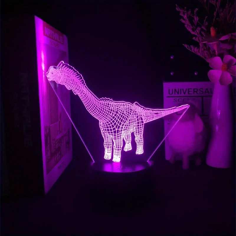 Novelty 3D Night Light Long Neck Dinosaur Desktop Table Lamp Bedroom Atmosphere Light Plug-in Touch 7 Color Decorative Lamp Gift