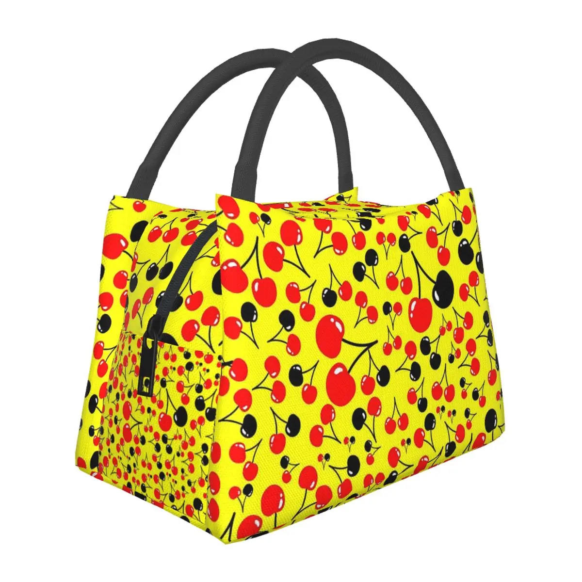 Sweet Cherries Lunch Bag Red Fruit Print Office Lunch Box Unisex Leisure Designer Thermal Tote Handbags Waterproof Cooler Bag