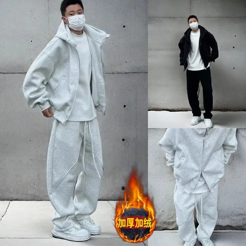 

Мужской повседневный комплект спортивной одежды с утолщенной курткой с капюшоном и брюками, элитный вариант на осень и зиму