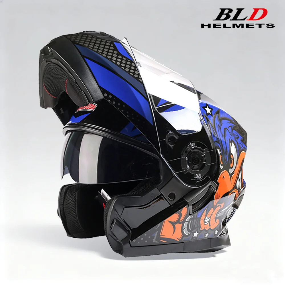 BLD modulaire motorfiets integraalhelm ECE opklapbaar dubbel anticondensvizier paarse vogel sportontwerp op voorraad volwassen mannen en vrouwen