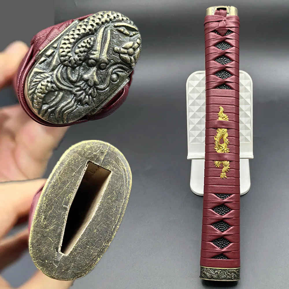 26cm HandMade Red leather Handle Battle Katana Tsuka Fittings For Japanese Sword Samurai Katana