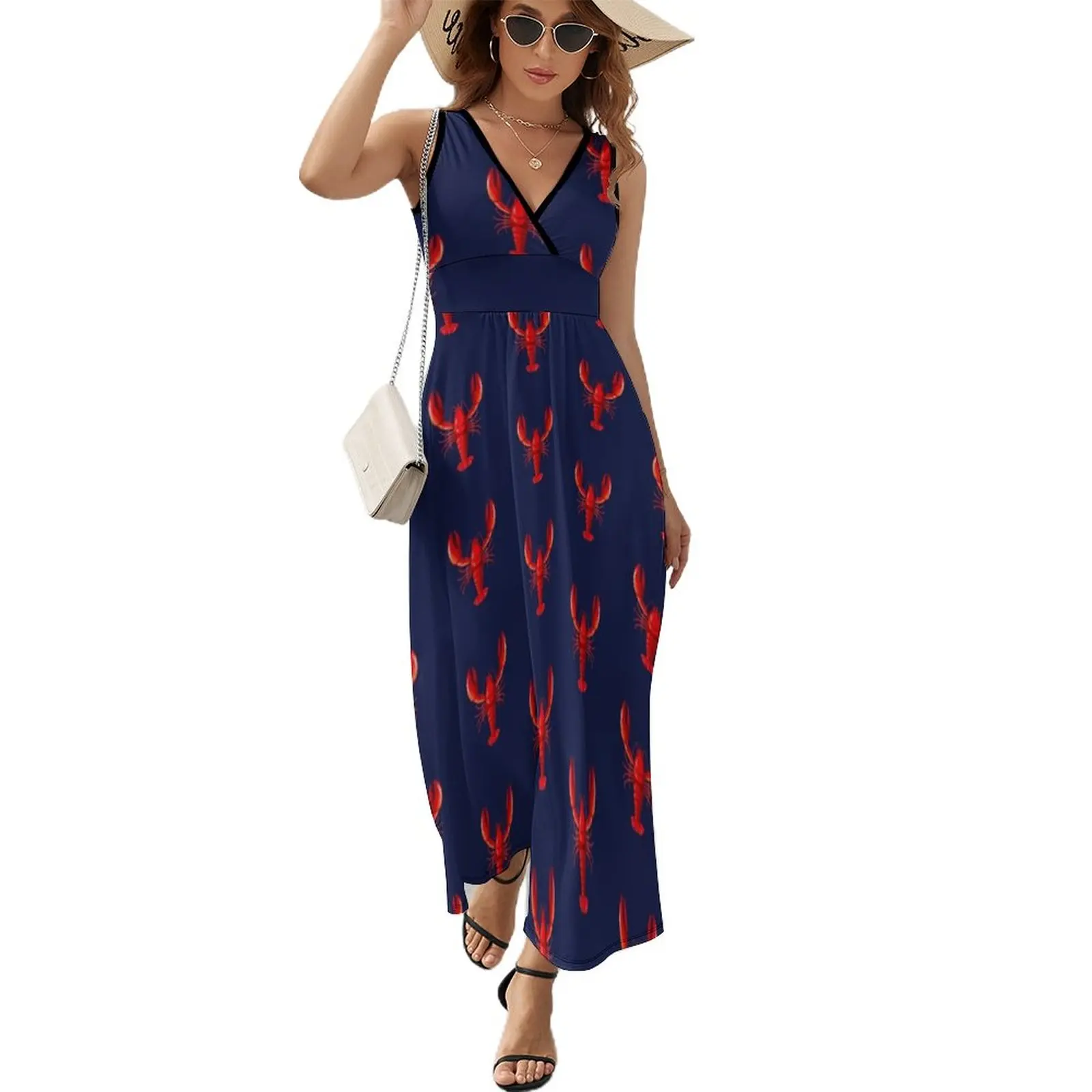 

Red Lobster Crustacean Shellfish Pattern Sleeveless Dress summer dress for women 2024