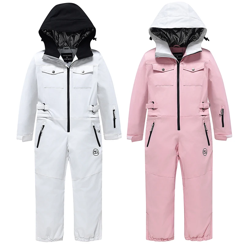 

Winter Waterproof Hooded Boy One Piece Snow Suit Outdoor Sport Mountain Girls Skiing Jumpsuit Hiking Children Snowboard Overalls