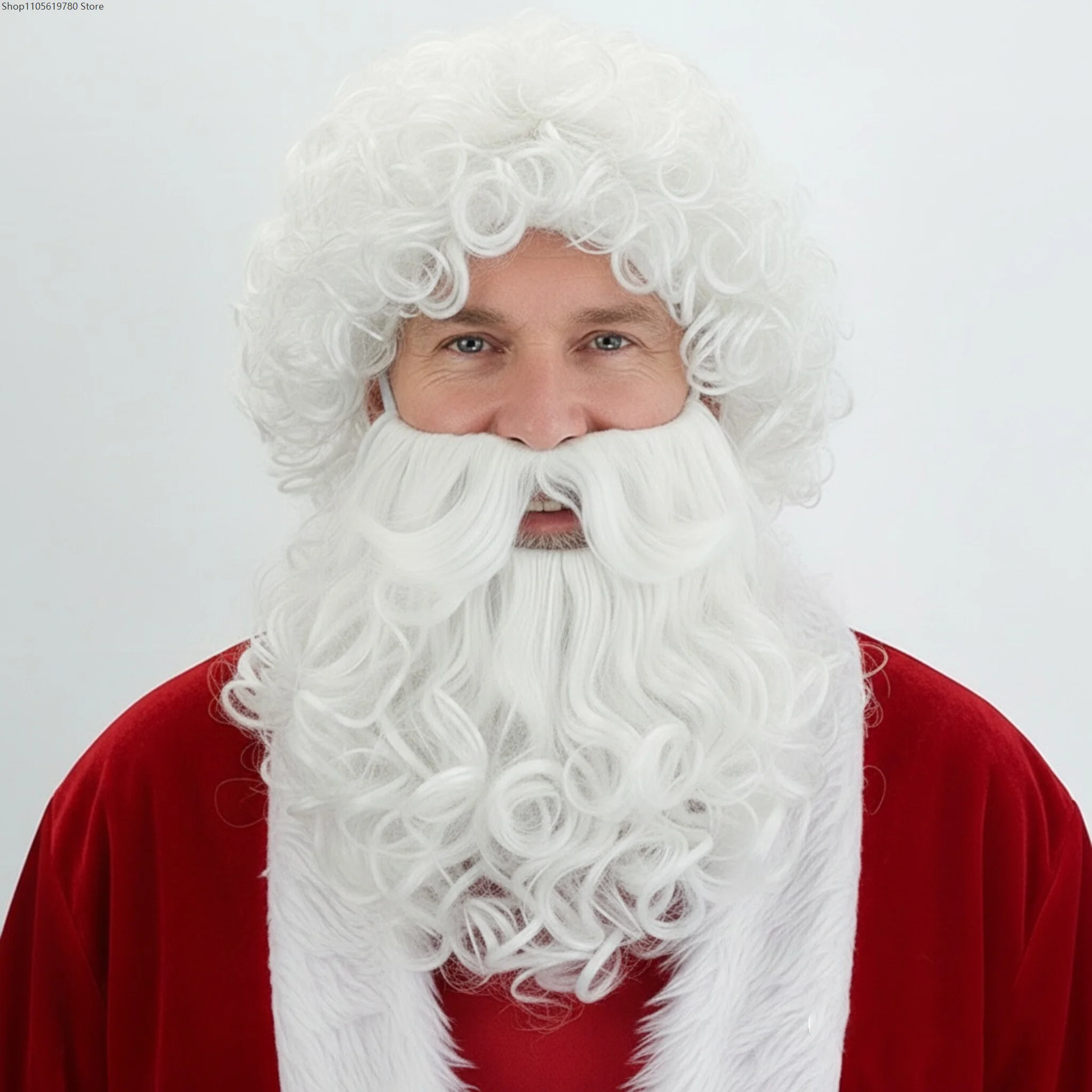 White And Gray Curly Santa Style Cosplay Beard Accessory For Adult Christmas Halloween Party Dress Up Role‑Play Occasions