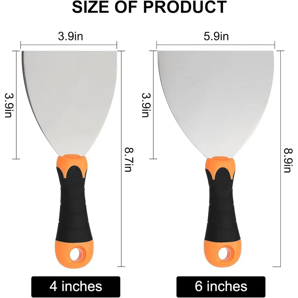 طقم سكاكين مكون من قطعتين: 4 بوصات و6 بوصات سكاكين معجون احترافية - مكشطة طلاء وأدوات الحوائط الجافة لإصلاح الجدران-