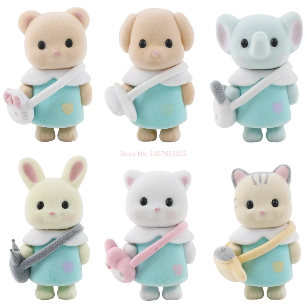 6 Pcs/Set New Sylvanian Kawaii Cute Role Poodle Blind Box Figure Baby Doll Family Desktop Decoration Model Birthday Gift