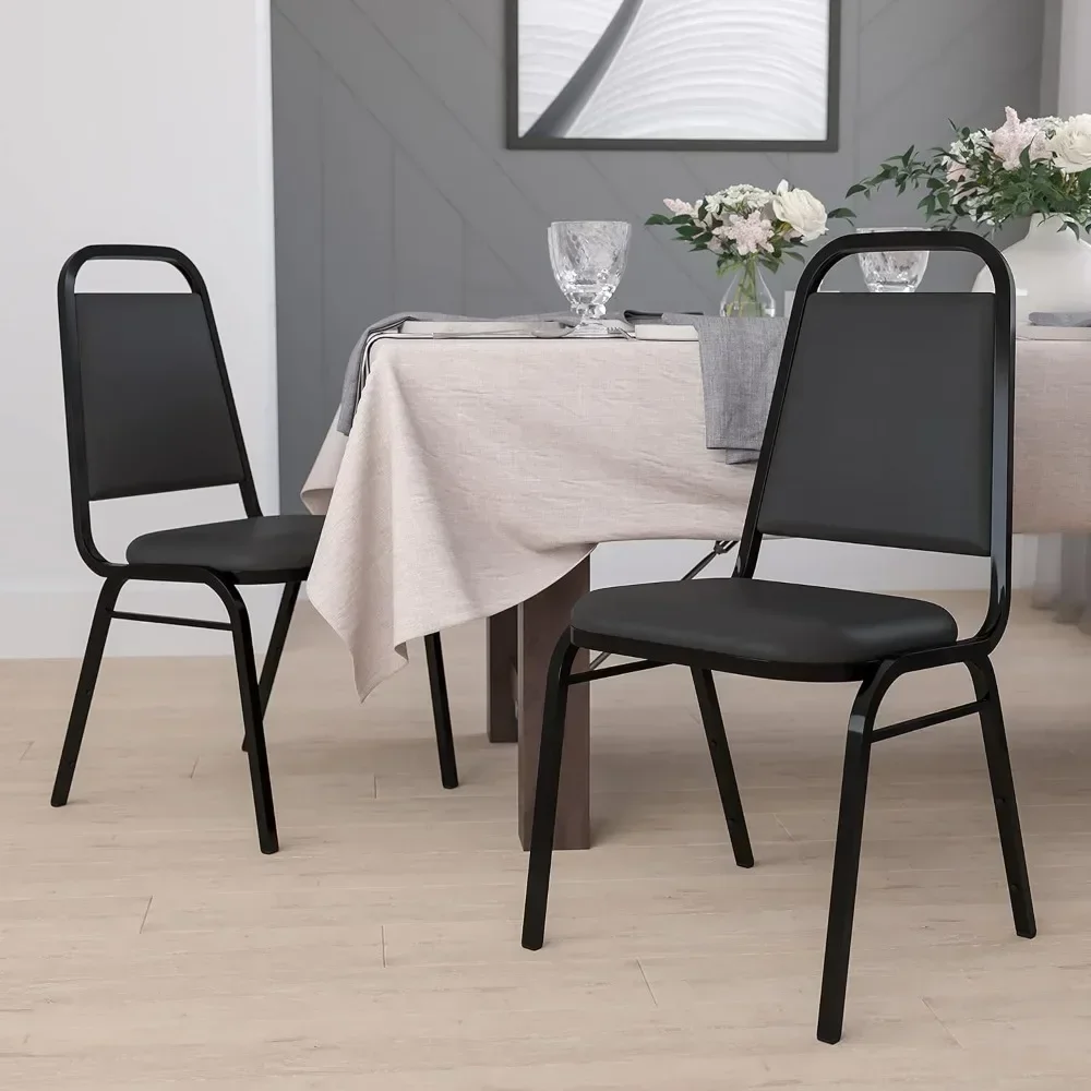 Trapezoidal Vinyl Banquet and Event Chairs, Commercial Event Chairs with Padded Seats and Backs, Set of 4, Black