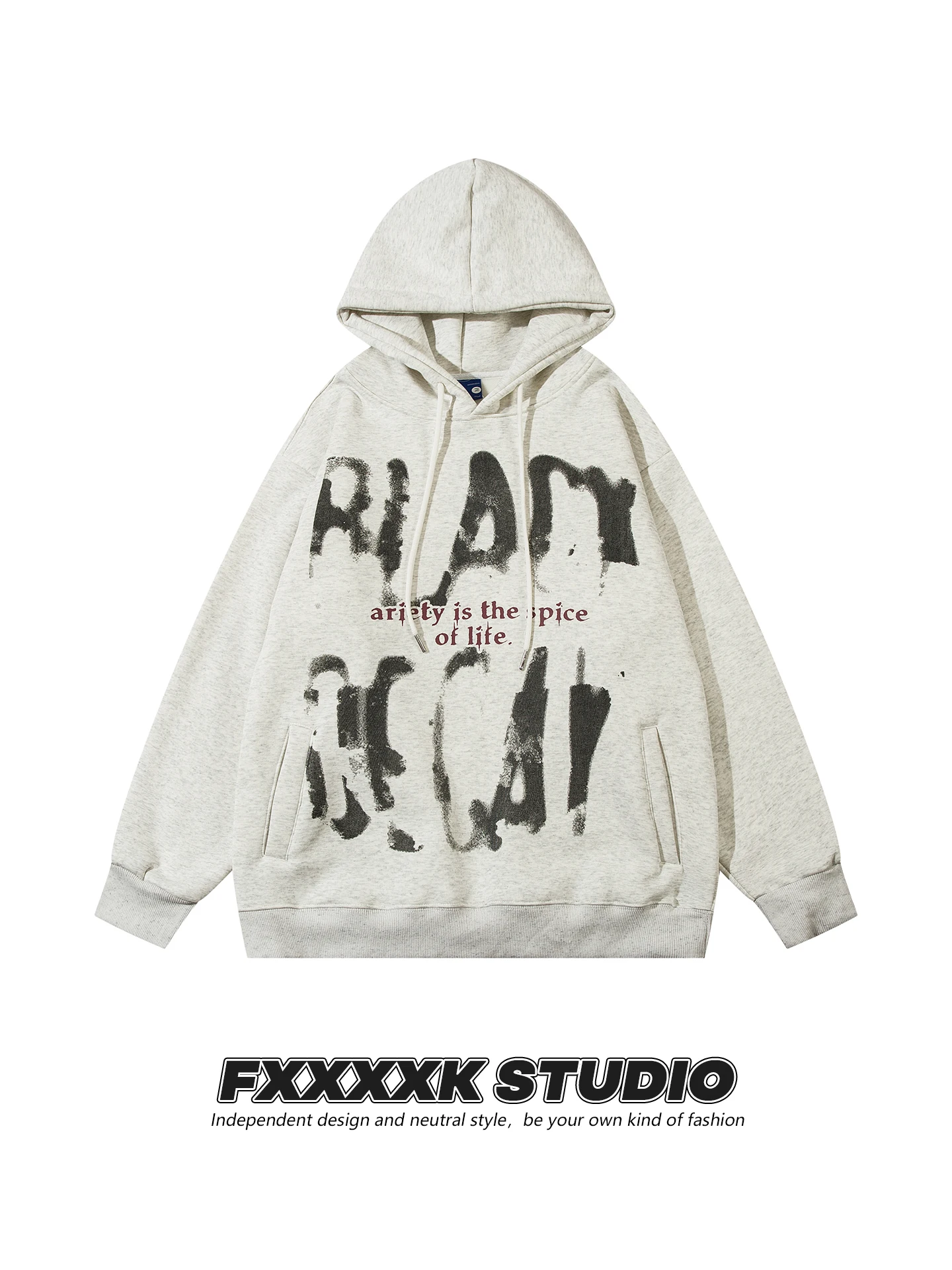 

FXK Original Oversized Fce Hoodie with Printed Letters ex Autumn Winter Street Sle High Densi Cotton Polyester Blend