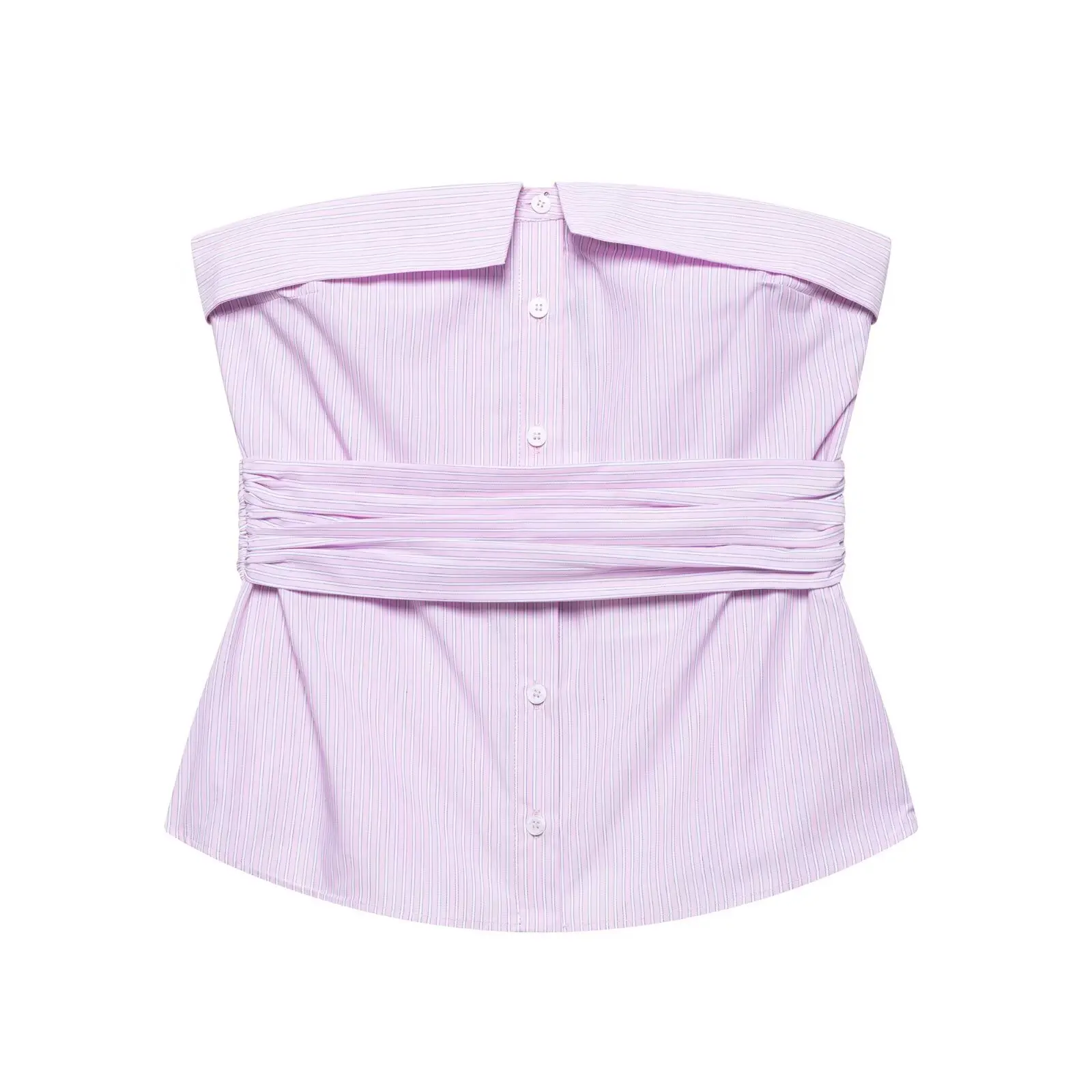 

PB&ZA Women's Off - shoulder Button - front Striped Blouse with Ruched Waistband for Summer for a Trendy and Chic Look