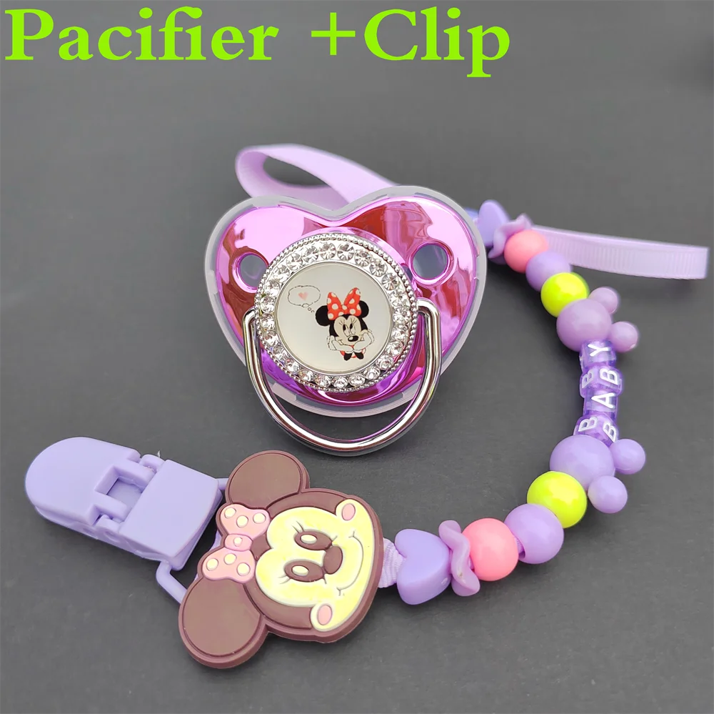 Newborn pacifier and bead clip with lid purple shiny silicone baby pacifier holder pacifier fake baby shower gift girl baby item