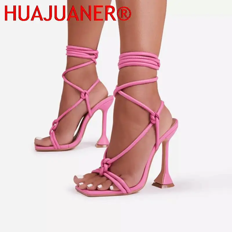 

2023 Women Stiletto Party Peep Toe Ankle Cross-strapped Spike High Thin Heels Party Catwalk Latin Dancing Sandals Large Size