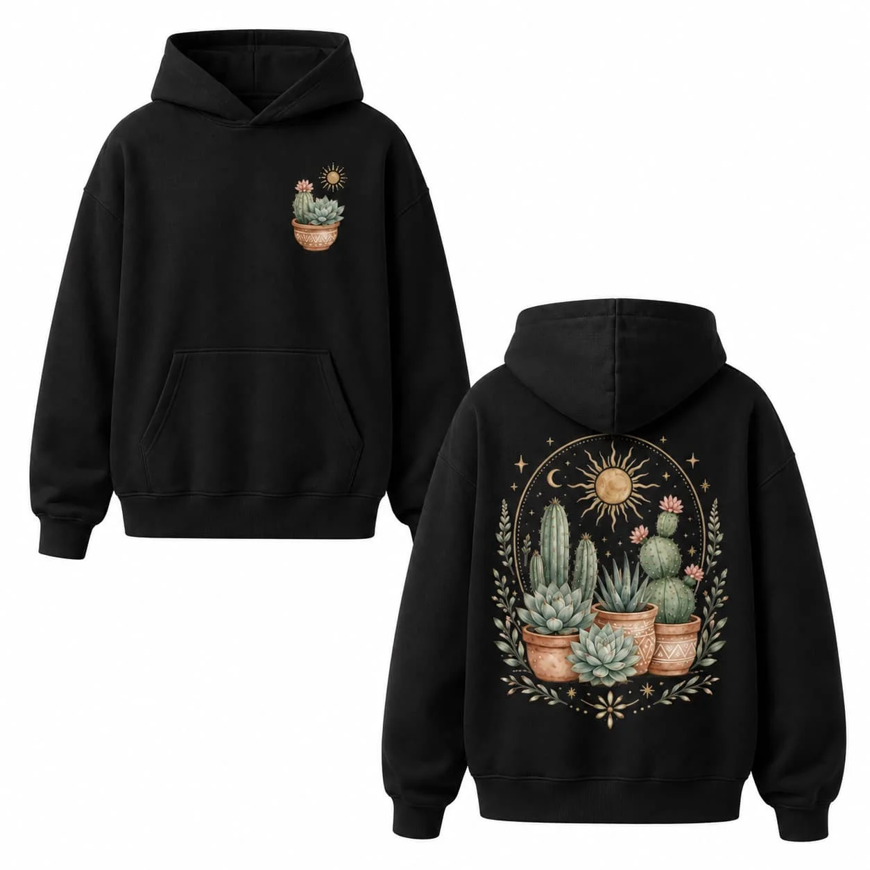 Autumn Winter Casual Cactus Succulent Sun Art Print Men hooded sweatshirt Women Boys coat Top Parent Child Kid 's Cotton Hoodie