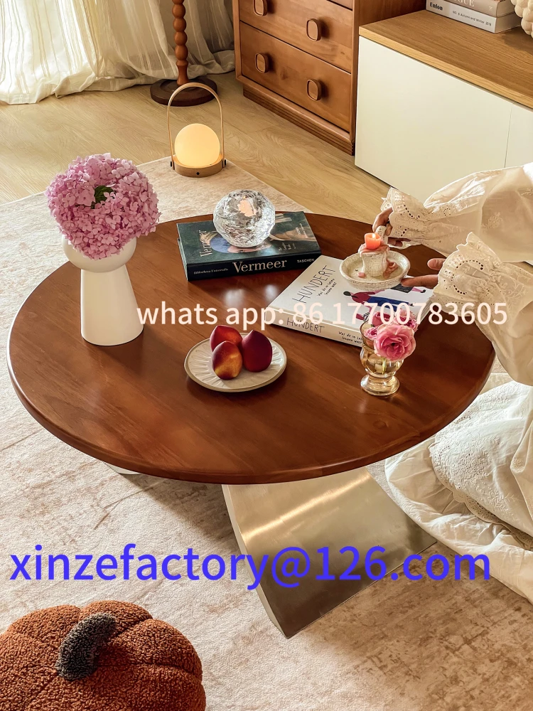 

Customizable Retro Coffee Table Light Luxury Living Room Sofa Si Table Solid Wood Round Nordic Corner T