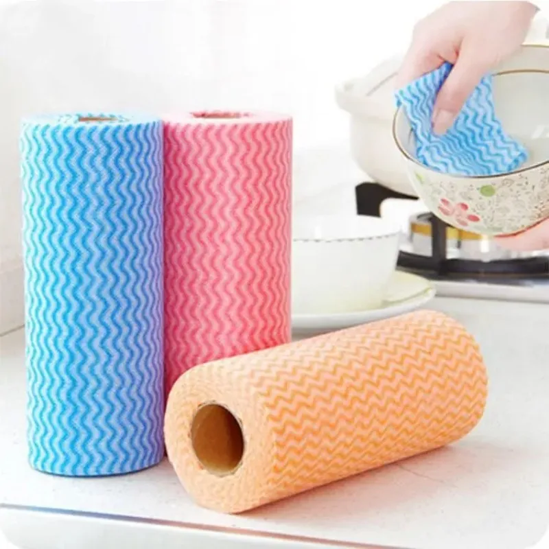 Break Point Non Oily Dry and Wet Dual Use Non-woven Kitchen Towels Cleaning Cloth 1 Roll Glasses Dish Wipe