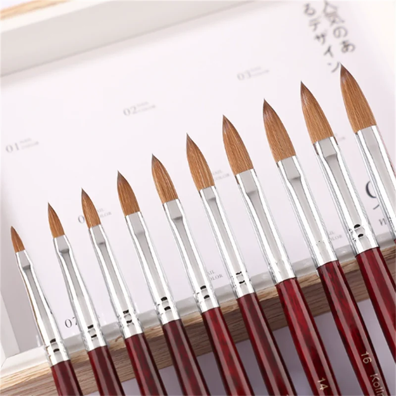 

Fur nail polish brush with wooden handle Kolinsky Siberian pure fur nail polish crystal pen with engraved design