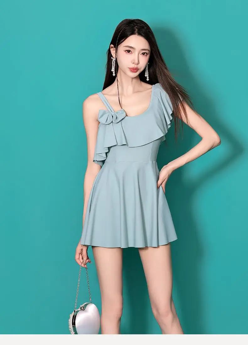 One-piece Swimsuit Women's New Popular Style Slim and Conservative Skirt Style Large-size Hot Spring Student Sports Swimsuit