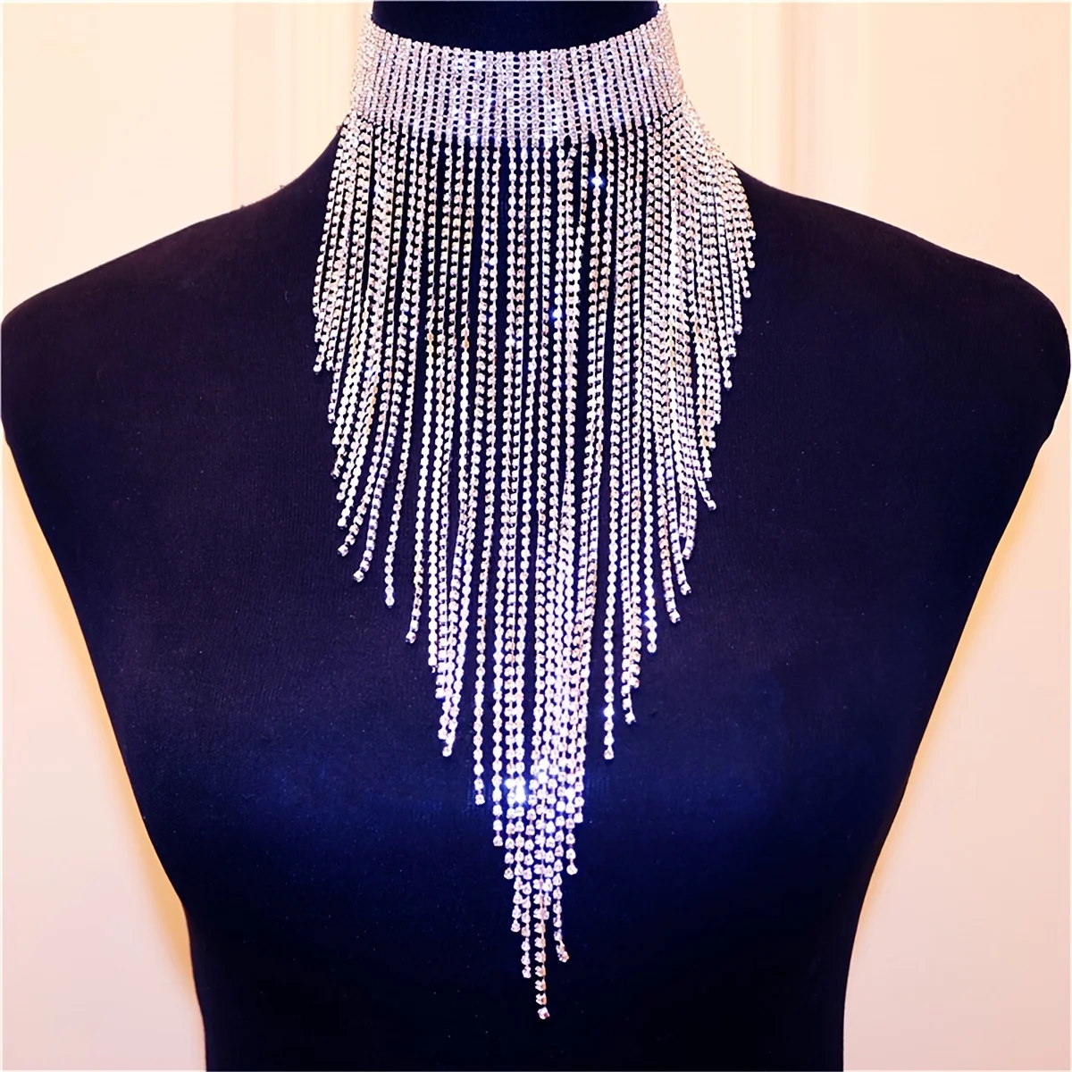 Sexy Shiny Long Tassel Luxurious Rhinestone Necklace Jewelry Fashion Luxury Party Banquet Jewelry Wear Body Sexy Accessories