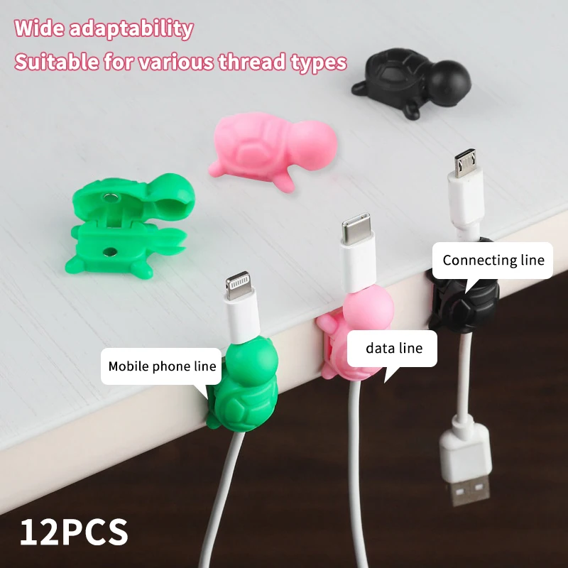 12pcs For Phone Data Charger Home Office Magnetic Cable Management Clips Cute Turtle Data Cable Cord Organizer Desk Cable Holde