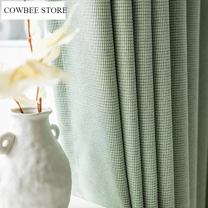 

Nordic Curtains for Living Dining Room Bedroom Matcha Green Solid Color Cotton and Linen Curtain Window Custom Size