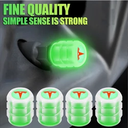 4pcs Car 3D Fluorescent Green Glowing Luminous Valve Stem Caps For Tesla Model 3 Model S Model X Model Y Coil Roadster 2021 2022