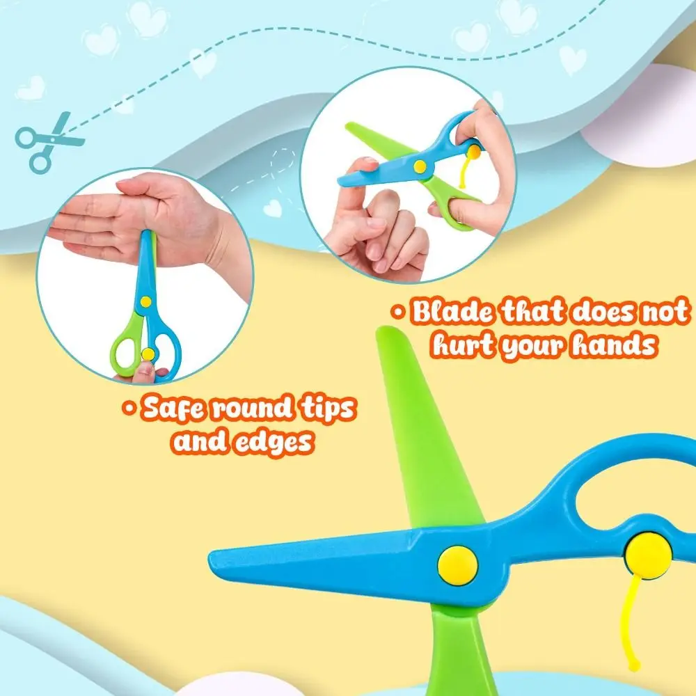 Plastic Kids Safety Scissors Comfort Grip Anti-Pinch Design Anti-Pinch Scissors Blunt Tip Preschool Training Scissors