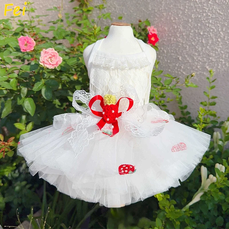 

Summer Puppy Dog Skirts Thin Breathable White Princess Dress For Small Medium Dog Fashion Cute Print Bow Pet Dog Clothes Poodle