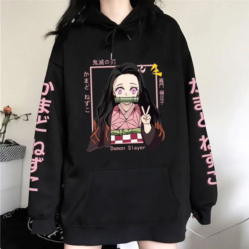 New Kawaii Kamado Nezuko Pattern Print Hoodie Women's Fashion Casual Cute Long-sleeved Pullover Sweatshirt Tops