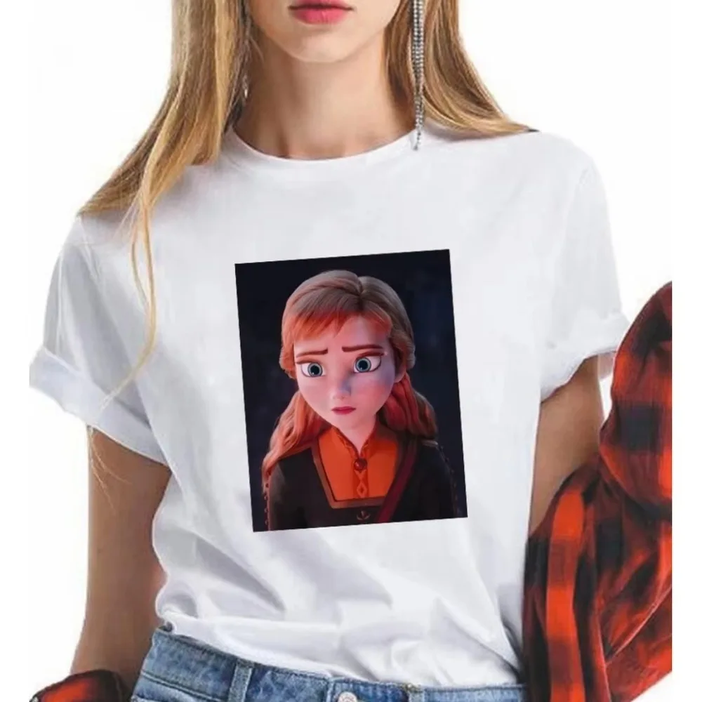 디즈니 겨울왕국 안나 공주 여름 티셔츠 캐주얼 루즈 오버사이즈 편안한 반팔 남녀 공용 면 통기성