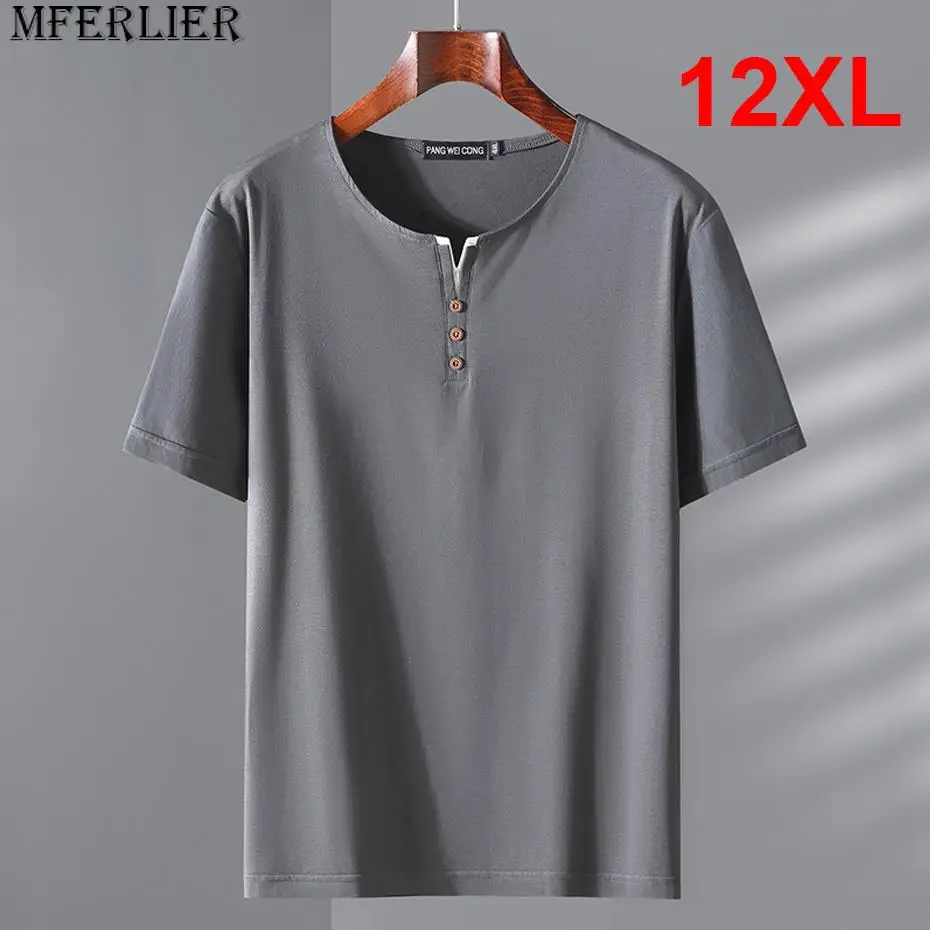 10XL Plus T-shirt Men Summer Short Sleeve T Shirt Big Size Tops Tees Male Casual Solid Color Tshirt 12XL