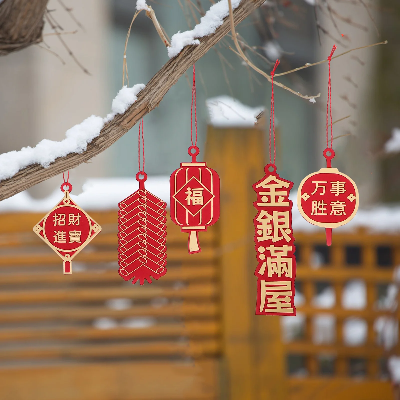 

18Pcs Chinese New Year God of Wealth Potted Hanging Ornament Red Spring Festival Decoration for Home Door Window Wall Bonsai