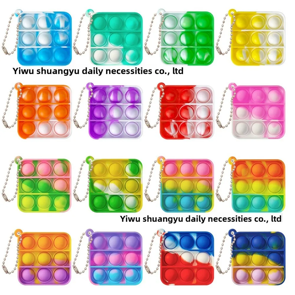 Silicone Square Pop It Fidget Keychain Bubble Sensory Stress Relief Toy for Anxiety Relief Durable Cute Pendant for Daily Use