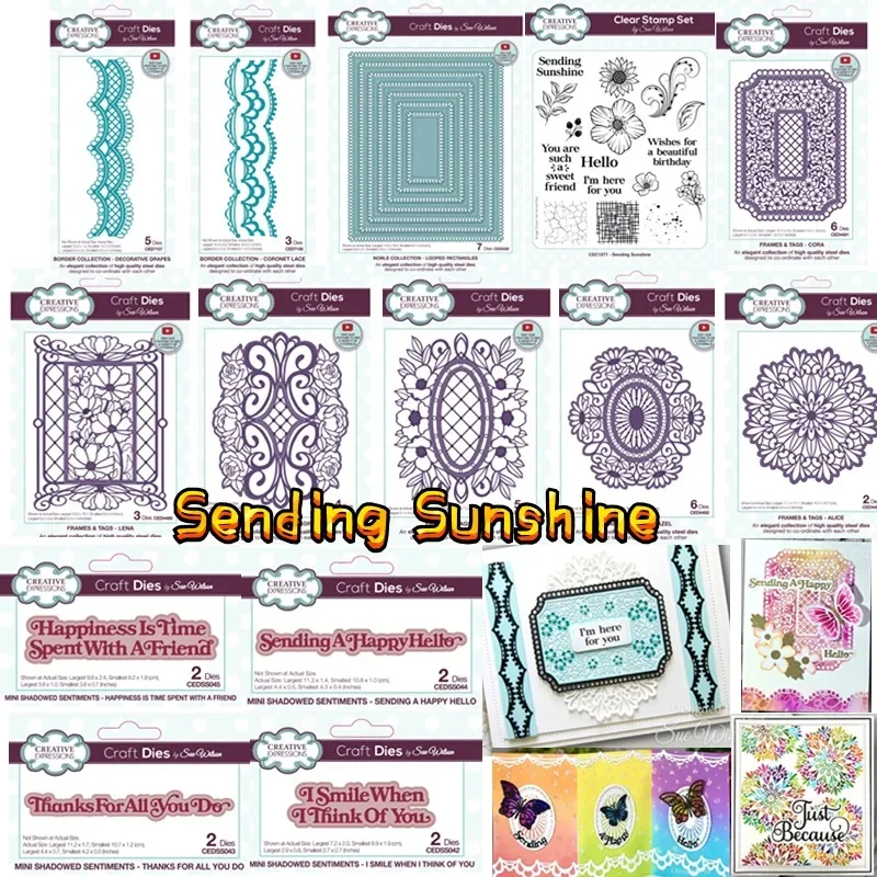 Lace Border MiniSending Sunshine Frames Tags Hazel Rectangles Shadowed Sentiments Metal Cutting Dies Stamps Scrapbook Diary DIY