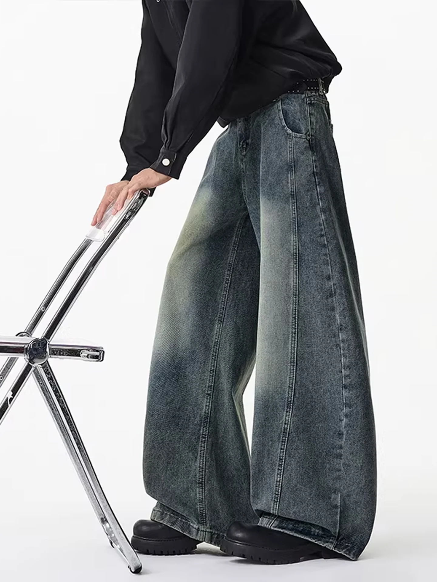 

Мужские джинсы American Sle Waed Knife из денима, осенне-зимние, на флисовой подкладке, широкие, свободные, прямые, повседневные, длинные брюки