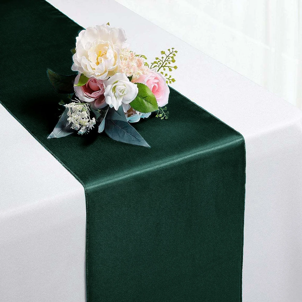 12X108 inches Dark Green SatinTable Runner Banquet Wedding For Party Event Home Decoration Supply Smooth Table Runner