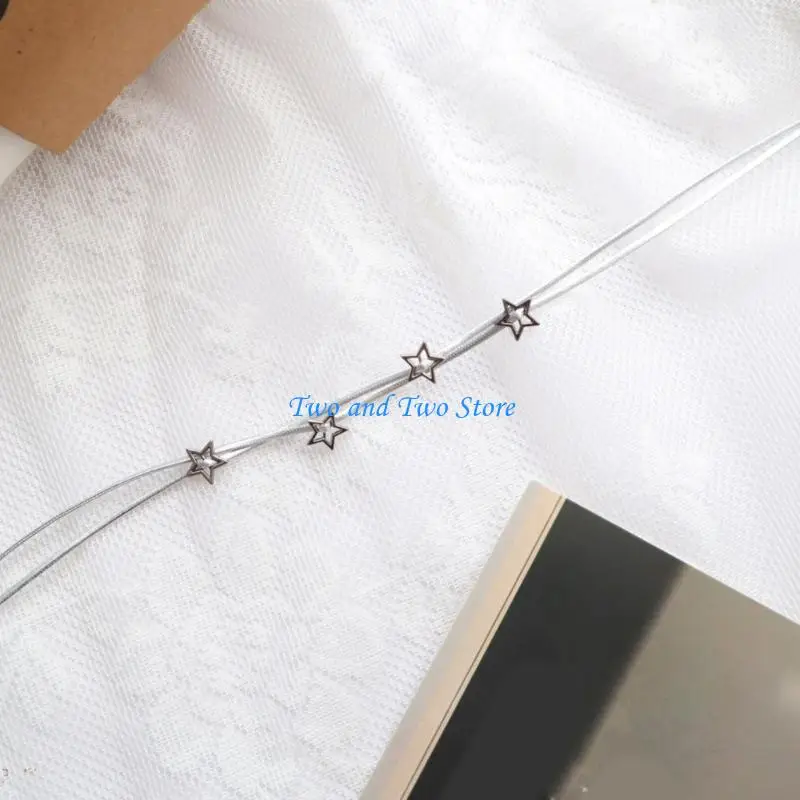 

HX6F Fashionable Two Layer Star Necklace Adjustable Cord Clavicle Chain Elegant