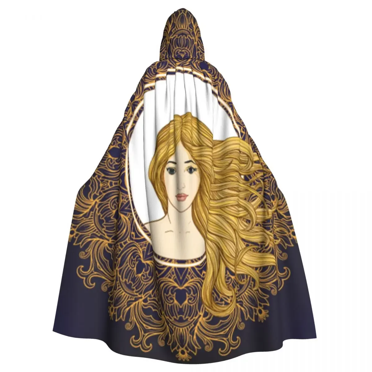 Girl With Gold Long Hair Hooded Cosplay Costume Halloween Adult Long Party Cape