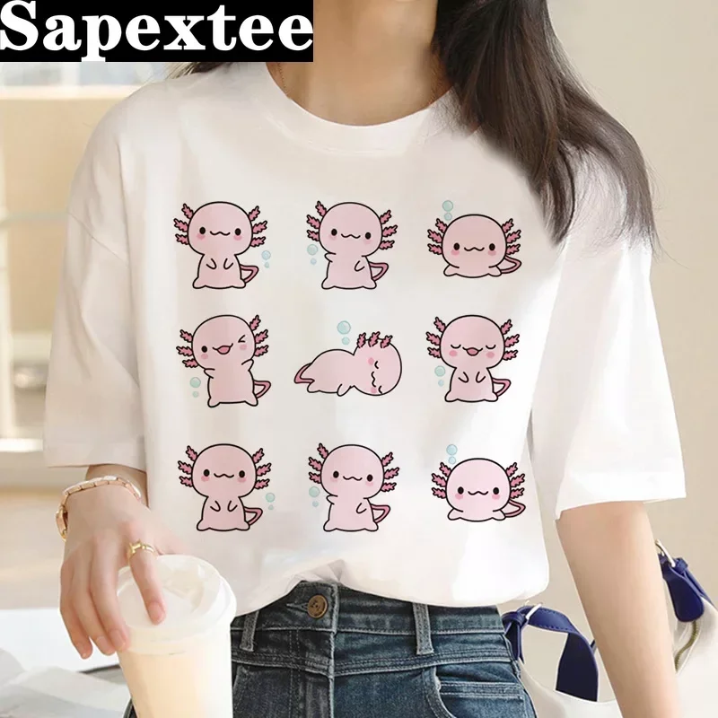 ajolote Axolotl t-shirt clothes female kawaii vintage y2k clothes print couple clothes tshirt tumblr aesthetic