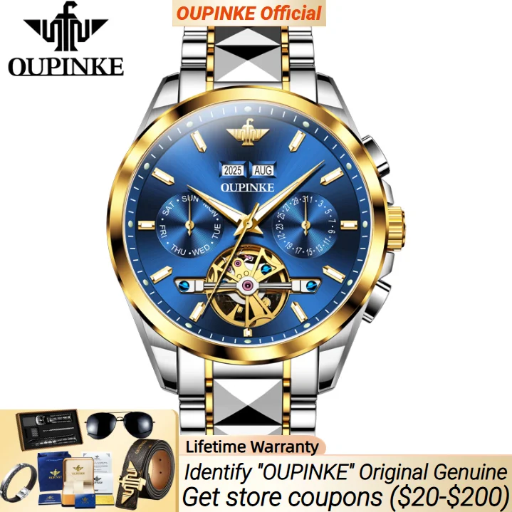 

OUPINKE Mens Watch Multifunctional Waterproof Luminous Men's Watch Original Brand Automatic Mechanical Watch for Men 3290