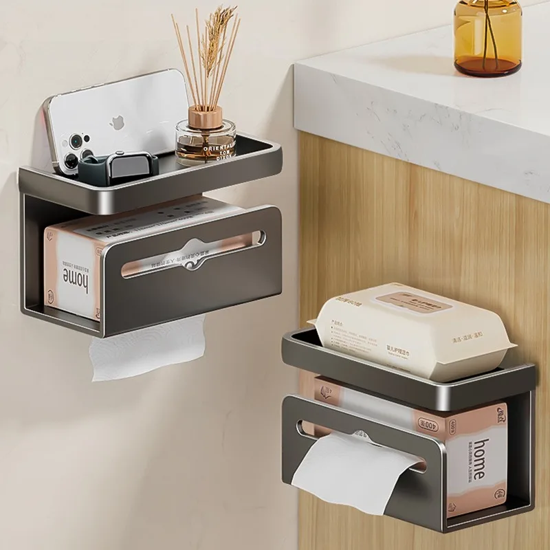 

1pcs No Drill Gun Gray Wall Mounted Toilet Paper Holder Bathroom Tissue Storage Rack for Toilet Roll Paper