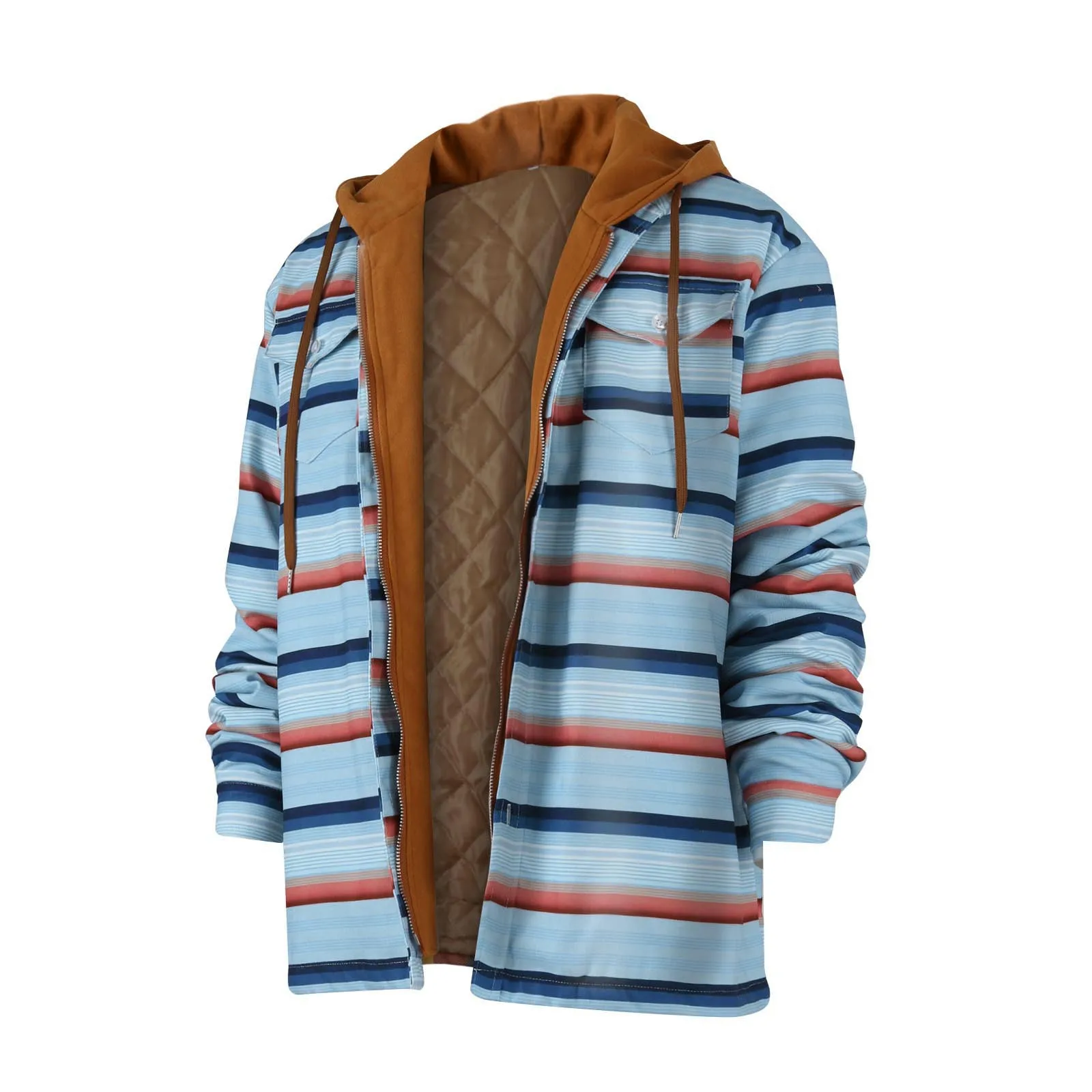 Herenoverhemden Patchwork Dikke Fleece Gewatteerde Gevoerde Jas Lange Mouwen Capuchon Camisas De Hombre Jas Winter Plaid Flanel