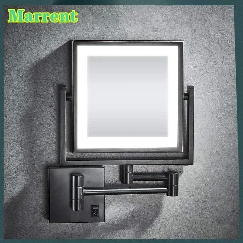 Modern Square 8 Inches Dual Arm Led Make-up Mirrors for Bath Brass 3x Magnifying Two Face Illuminated Bathroom Comestic Mirror