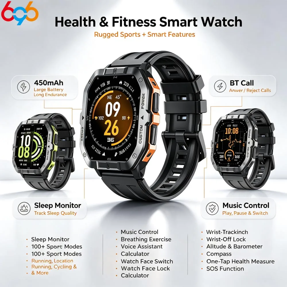 BT Calling Outdoor Sports Smartwatch GPS & Compass 6-Axis Sensor Altimeter Waterproof Health Tracking With SOS Emergency
