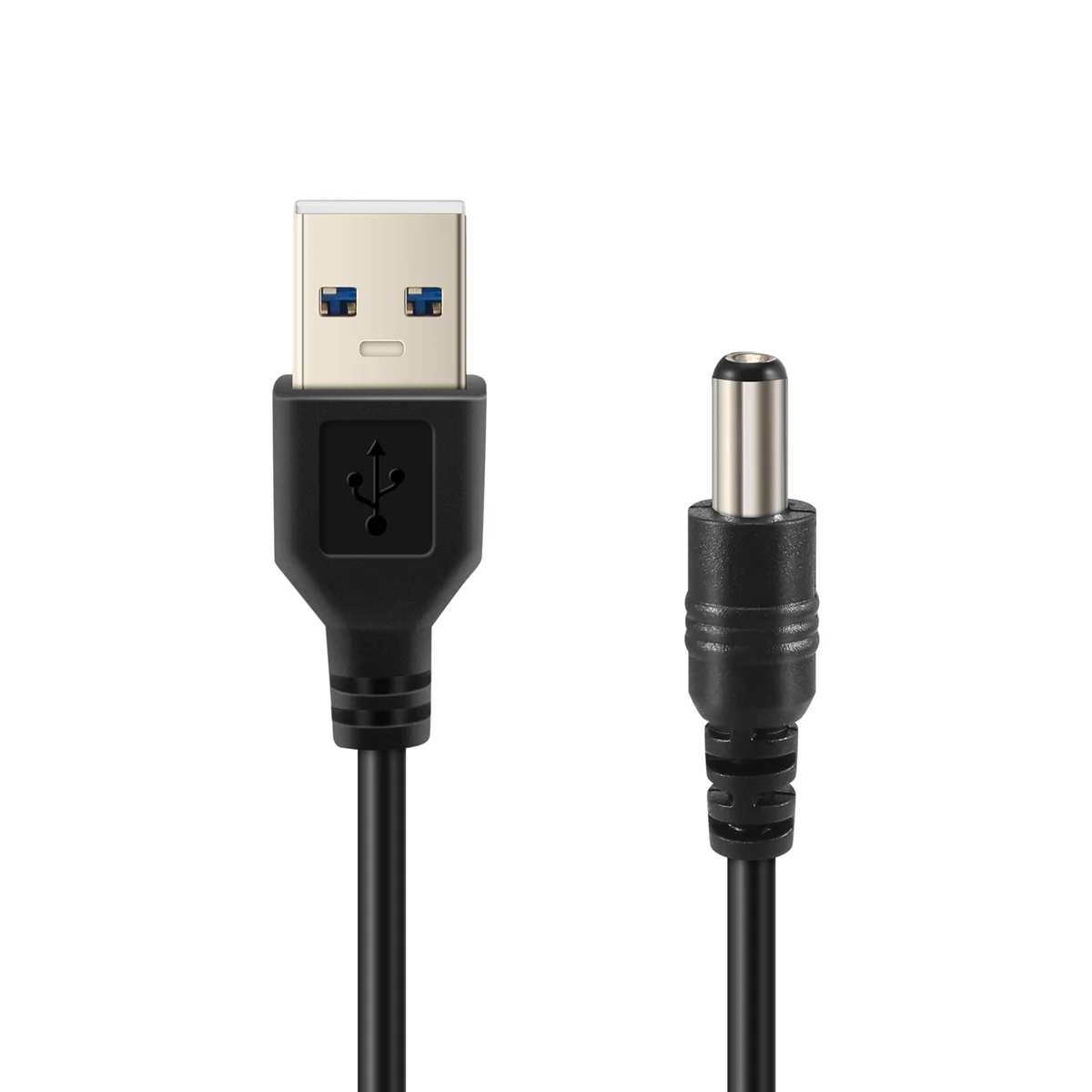 USB-Kabel 5,5 mm / 2,1 mm 5 V DC-Laufbuchsen-Stromkabel (schwarz, 75 cm)