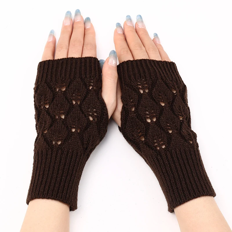 Winter Warm Fingerless Knitted Gloves For Women Acrylic Stretch Half Finger Arm Glove Crochet Knitting Faux Girls Mitten Gloves