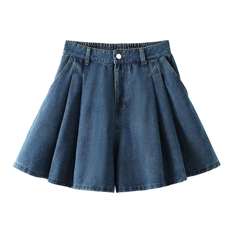 2025 夏ルーズフィットデニムショートパンツハイウエスト痩身女性の弾性ベルボトム E9027