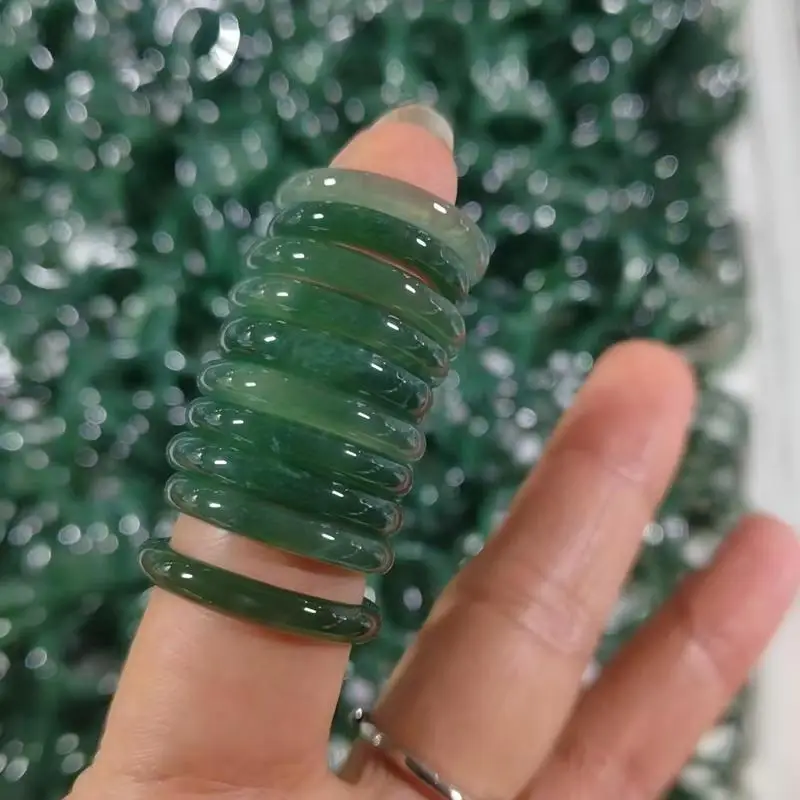 blue water fine strip plain , icy smooth lustrous, simple and casual, raw jade ring
